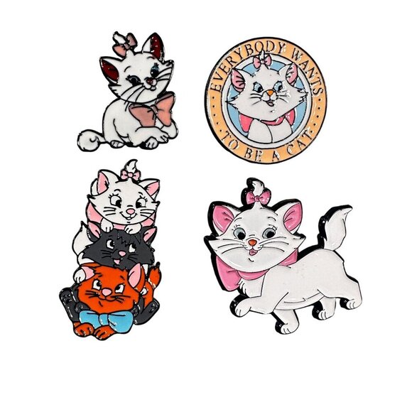 Marie Kitten Lapel Pin Cat Aristocat Pink Bow Bundle Accessories Jewelry Brooch - Picture 1 of 11